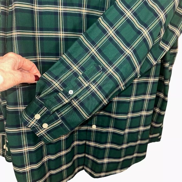 Towncraft Mens Wrinkle-free Long Sleeve Button down Shirt Green Plaid Size L - Picture 4 of 6